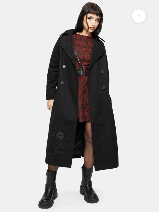 Disturbia Jackets & Blazers - NWT Disturbia Poe Embroidered Black Belted Trench Coat Sz 8 Goth Grunge